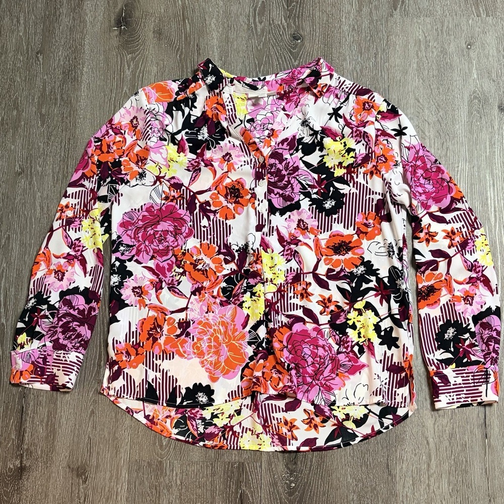 Dana Buchman Women's Multicolored Floral Casual  Tunic Button Up Blouse XL